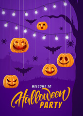 Halloween background, funny pumpkins. Greeting card for party and sale. Autumn holidays. Vector illustration EPS10.
