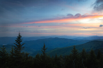 Fototapeta na wymiar Great Smokey Mountains sunset at Clingman's dome. North Carolina