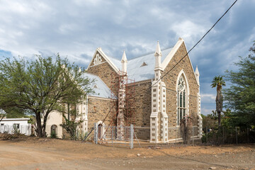 Fototapeta na wymiar Dutch Reformed Church in Jansenville. Maintenance work is in progress