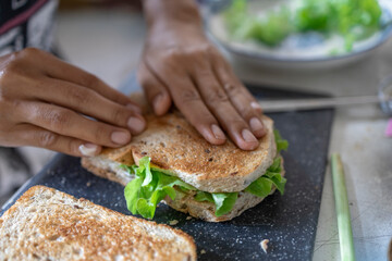 Sandwich with Fried Egg toasted bread  for healthy breakfast or snack