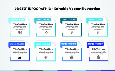 8 Steps Infographics Design Template - Graph, Pie chart, banner, tag , workflow layout, Square diagram, brochure, report, presentation, web design, Quote Editable Vector Template