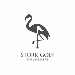 flamingo golf icon. Silhouette symbol. Flagpole in hole. Isolated vector illustration