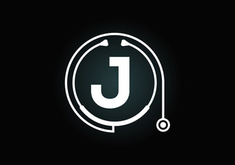 Initial J monogram alphabet with doctor stethoscope. Vector stethoscope logo or icon. Logo for medical and pharmaceutical business and company identity