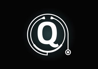 Initial Q monogram alphabet with doctor stethoscope. Vector stethoscope logo or icon. Logo for medical and pharmaceutical business and company identity