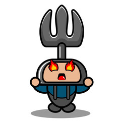 cartoon character doodle character cute farmer's fork mascot costume with angry expression