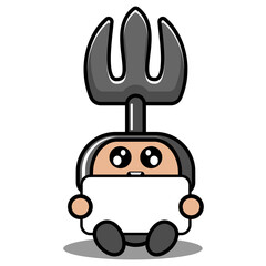 cartoon character cute farmer fork mascot costume doodle character holding white board