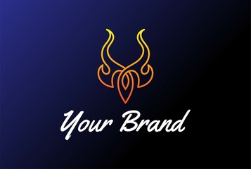 Simple Tribal or Bull Devil Horn Fire Flame Tattoo Logo Design Vector