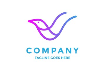 Simple Minimalist Flying Bird Line Outline Logo Design Vector