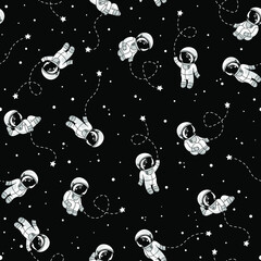 Obraz na płótnie Canvas Seamless vector pattern with cosmonauts and stars