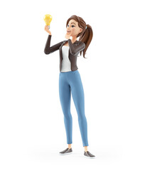 3d cartoon woman looking at light bulb