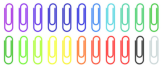 Colored paper clips on transparent background. Colour cartoon drawing office paperclips. Paper clip icon or pictogram. attached, attach document or file. Business concept