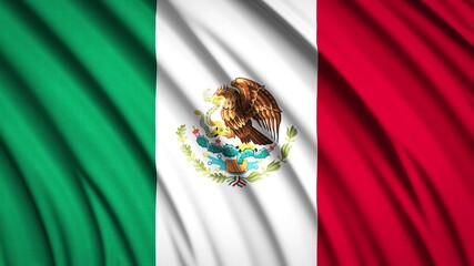 Mexico flag. Waving national flag. State symbols. Realistic 3D render. 
