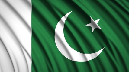 Pakistan flag. Waving national flag. State symbols. Realistic 3D render. 