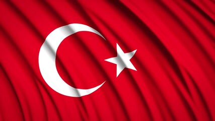 Turkey flag. Waving national flag. State symbols. Realistic 3D render. 