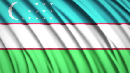 Uzbekistan flag. Waving national flag. State symbols. Realistic 3D render. 