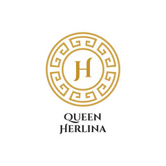 Initial letter H with ancient greek circle border frame logo template