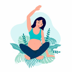 yoga pregnant women concept. Relax, meditation for the expectant mother. vector illustration