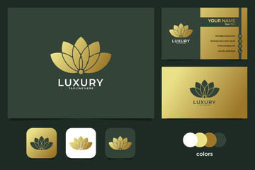 Luxury lotus logo and business card. good use for fashion, spa and beauty salon logo Premium Vector  