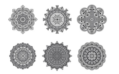 Vector set. Mandala design elements. Collection of ornaments and patterns. Tattoo. 