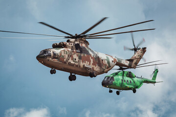 Military helicopters in the sky 