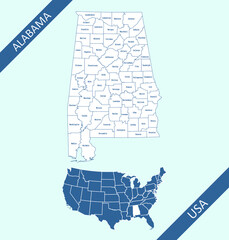 Counties map of Alabama download - obrazy, fototapety, plakaty