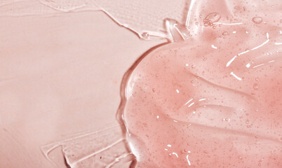 Transparent pink cosmetic smear of gel, serum