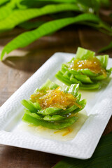 A delicious and refreshing Chinese summer dish, bitter gourd slices in citron honey sauce