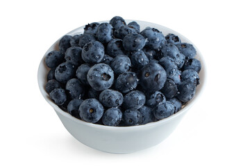 Blueberries in bowl isolated on white background