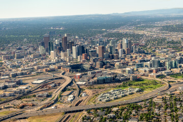 Fototapeta na wymiar Aerial view from an airplane of Denver Colorado