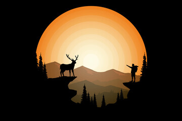 Fototapeta na wymiar T-shirt stay wild deer pine sun mountain
