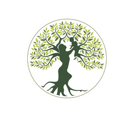 human tree logo, family tree with a a mother lifts her baby high concepts.