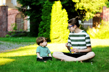 Sisters play bubbles