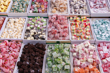 Assorted Turkish Delight bars. Sugar coated soft candy