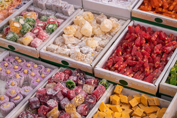 Assorted Turkish Delight bars. Sugar coated soft candy