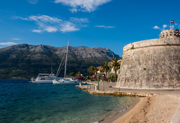 Korcula Island, Croatia - 3 July 2020 - View of Korcula Old Town on Korcula Island, Croatia, on a...