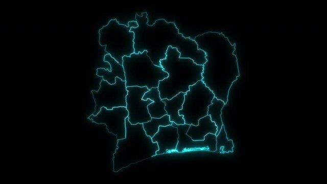 Animated Outline Map of Ivory Coast with Regions