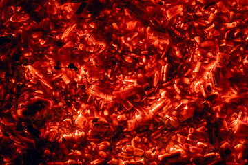 Smoldering charcoal in a bonfire, background texture
