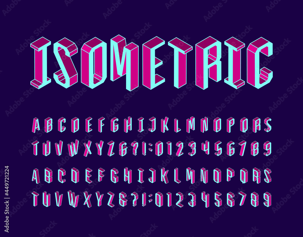 Poster isometric alphabet font. 3d vivid letters and numbers. stock vector typescript for your typography d