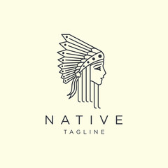 Native women with line style logo icon design template illustration Premium Vector 