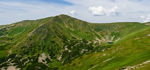 Panoramic view of a summer hilly countryside in Slovakia, Europe.