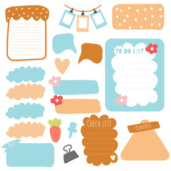 Sticky note set. Cute paper notes. Stationary set. Scrapbook notes and cards.Printable planner stickers. To Do List note. Template for your message. Decorative planning element. Vector illustration.