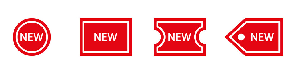 Conjunto de icono de etiqueta de nuevo. Etiquetas rojas. Concepto de nuevo producto. Ilustración vectorial