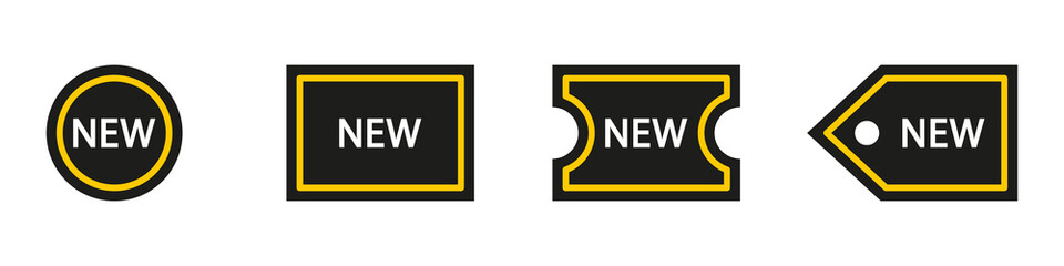 Conjunto de icono de etiqueta de nuevo. Etiquetas negras. Concepto de nuevo producto. Ilustración vectorial