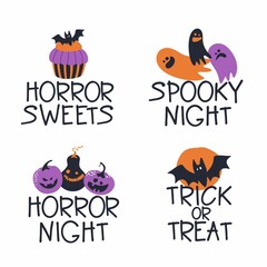Set of phrases with an inscription for Halloween. Vector illustration
