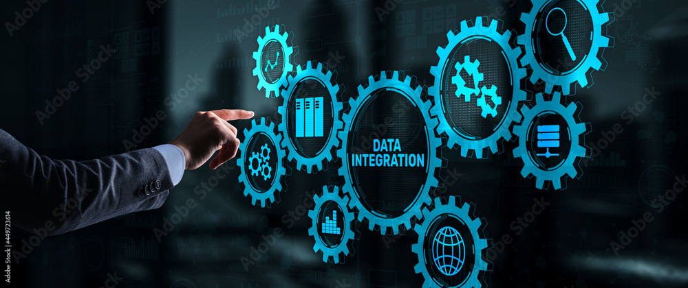 Aufkleber business technology data integration concept on abstract background