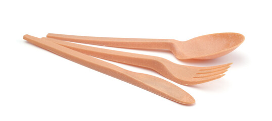 Disposable cutlery set isolated.