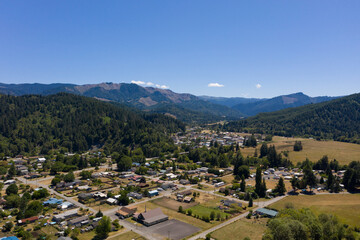 Fototapeta na wymiar Aerial photo of Powers, Oregon taken in summer 