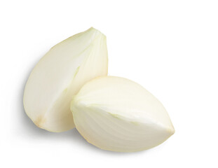 Sliced onion slices isolated on a white background. Ingredients for cooking.