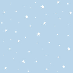 Fototapeta na wymiar Simple star pattern. Small white stars. Soft blue background. Vector texture. Elegant fashion print for Wallpaper and textiles. 