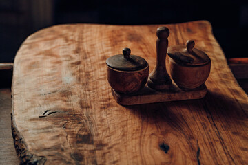 Salt shaker and pepper made of wood studio light
